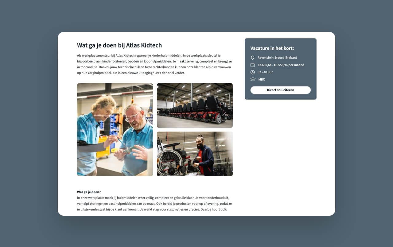 Voorbeeld van een werken bij pagina