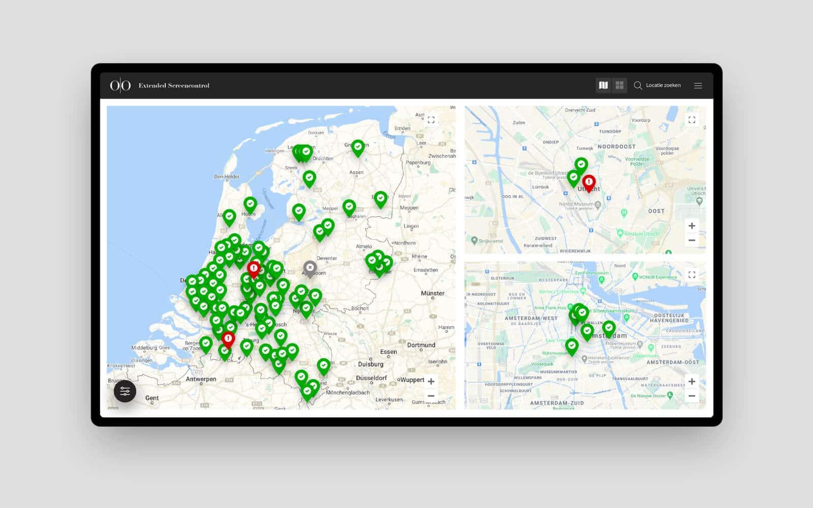 Afbeelding van een kaart van alle aangesloten advertentiepunten