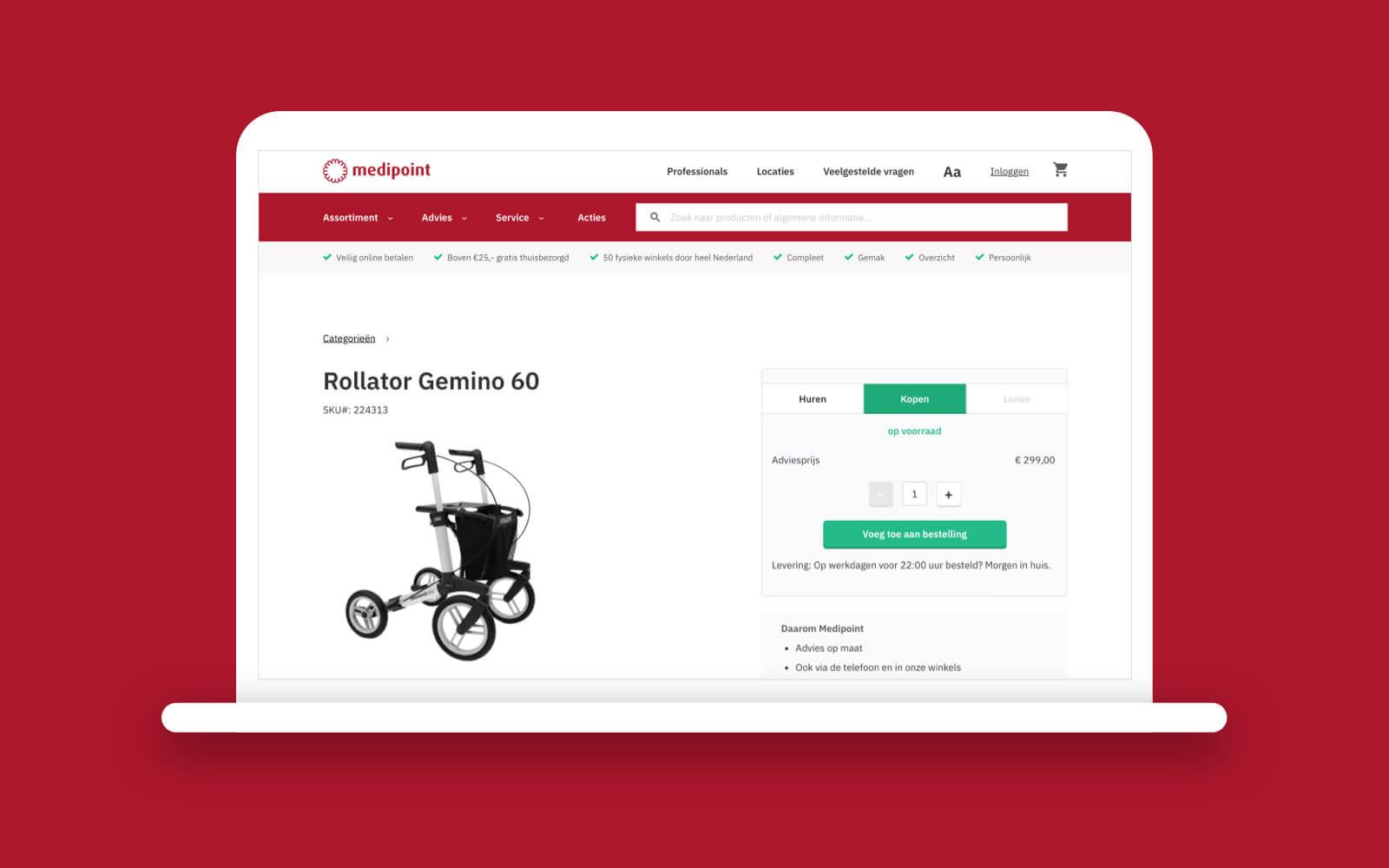 Afbeelding van het Medipoint platform, detailpagina rollator